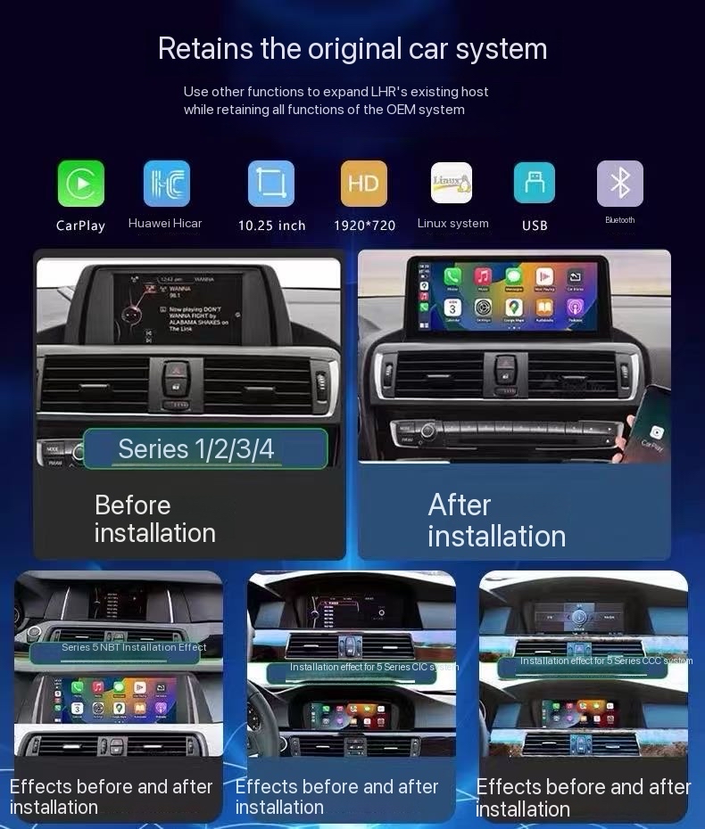 BMW 3 Series screen before and after CarPlay upgrade installation