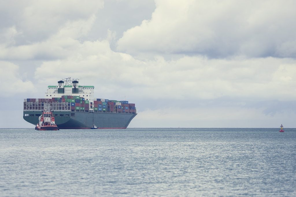 Container ship loaded with export cargo bound for South Africa